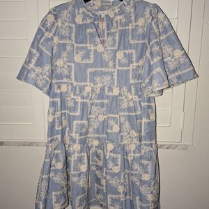 Preppy Midi Dress Blue With Off White Embroidery